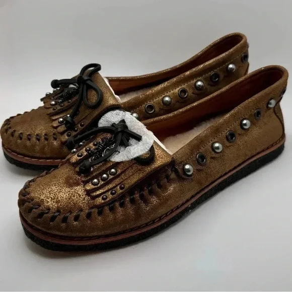 Coach Metallic Gold Rexy Roccasin Slip On Flats Size 7 - Picture 4 of 11